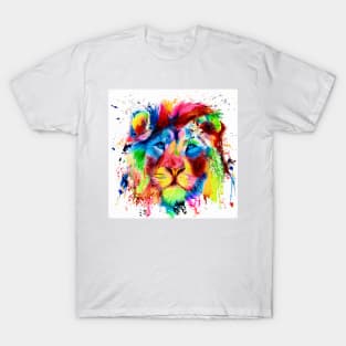 Neon Lion - colourful semi abstract - big cat - ink spatter painting T-Shirt